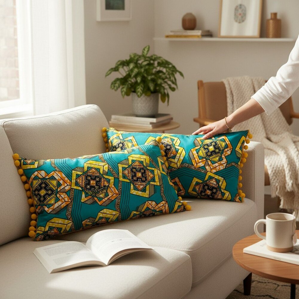 Pair of Ankara lumbar pillows CUBIC